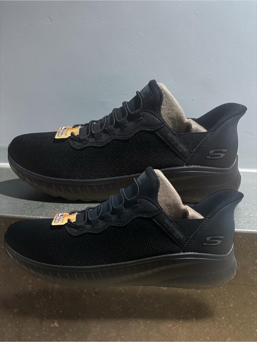 Skechers WOMANS Black and Gray Comfort Knit Slip-On Sneakers